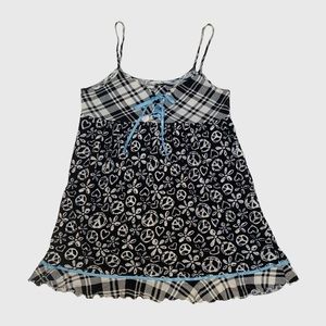 Y2K PJ Couture Black & White Girly Printed Babydoll PJ Top Size L